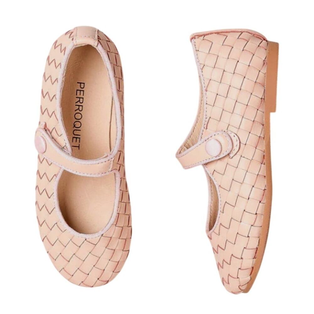 Perroquet Girls Round Front Mary Jane Real Basketweave in Pink, Size 30